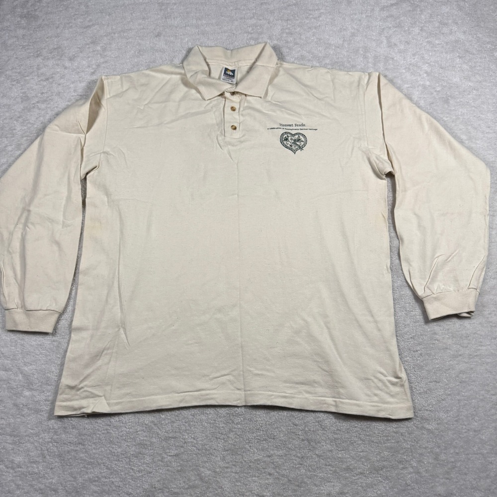 Cotton Deluxe Heemet‎ Fescht Kutztown University Long Sleeve Polo Shirt XL Cream